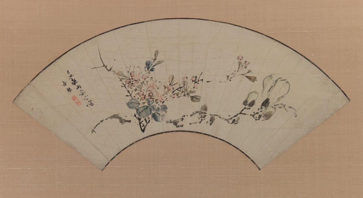 Cherry Blossoms and Manolia, 1829 (blekk og lys farge på papir) av Uragami Shunkin