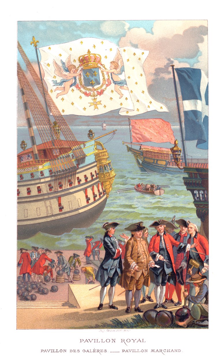 Kongeflagg, gallionsflagg og handelsflagg, 1885. av Urrabieta