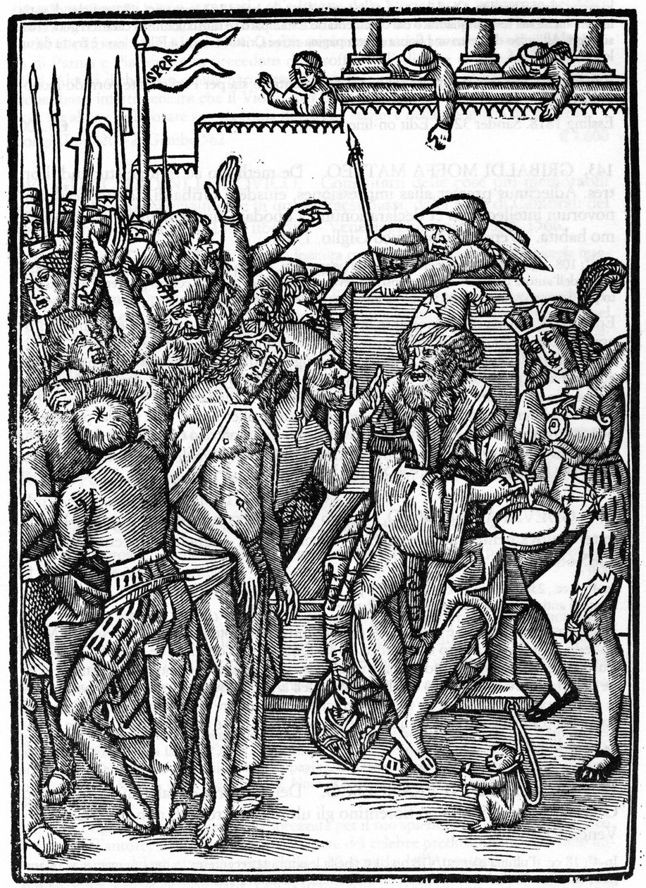 Christ before Pontius Pilate (Pontius Pilatius). Xylography of Urs Graf from 1514. Private collection. Milan. av Urs  Graf