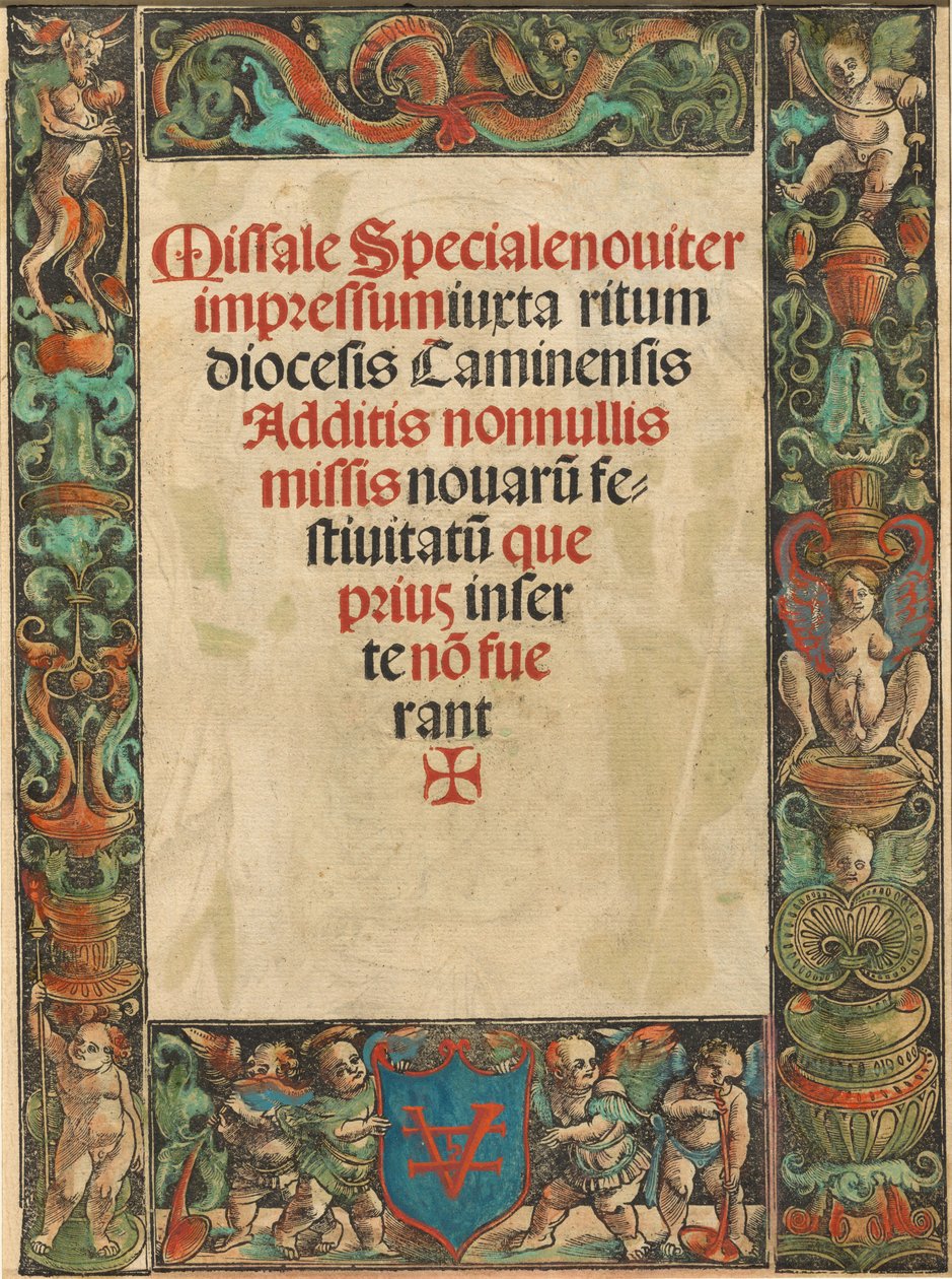Tittelside for et missal, med Satyr og Putti Border [verso] av Urs Graf I