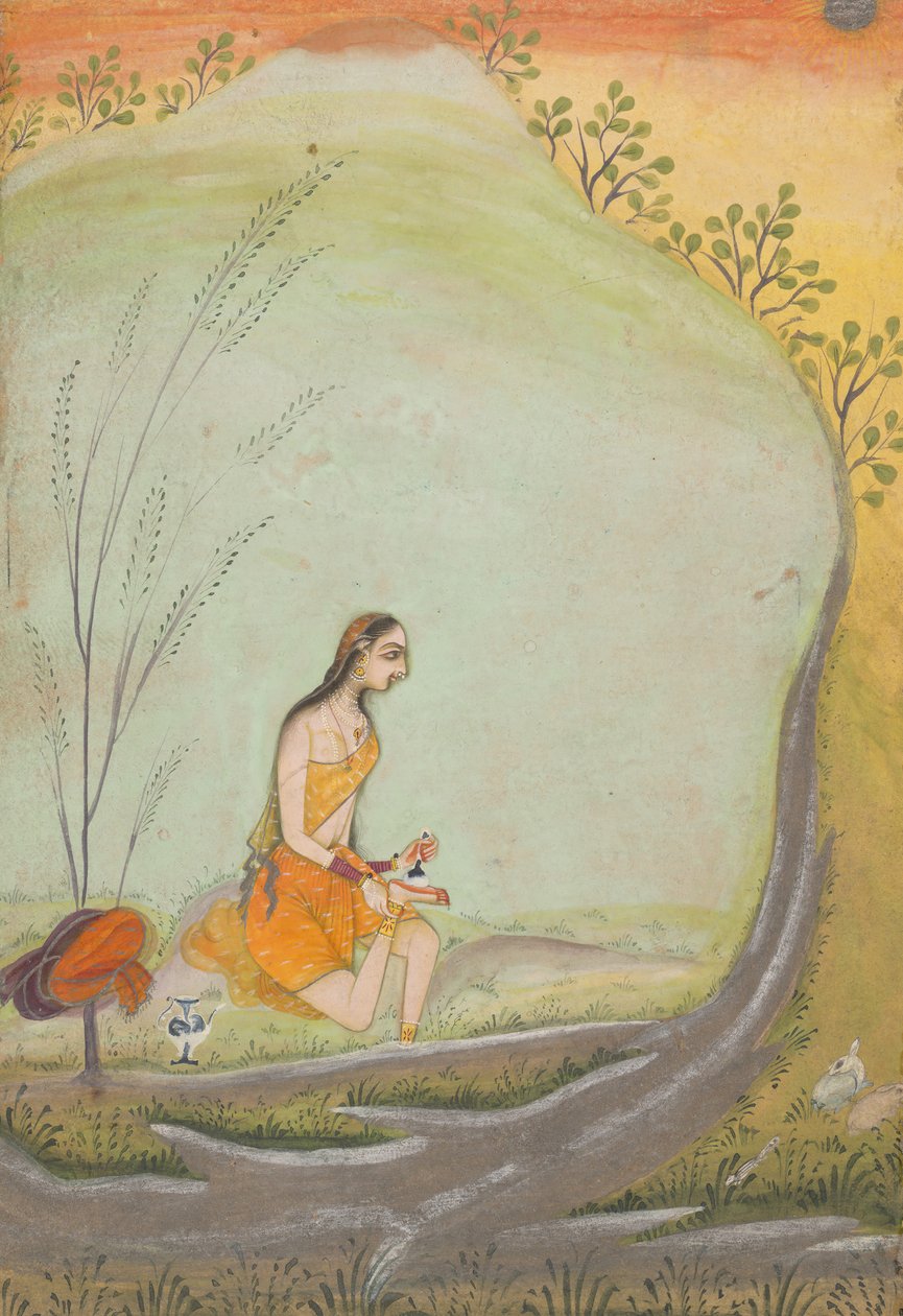 En dame som påfører henna på foten, ca. 1720-30. av Ustad Mohamed