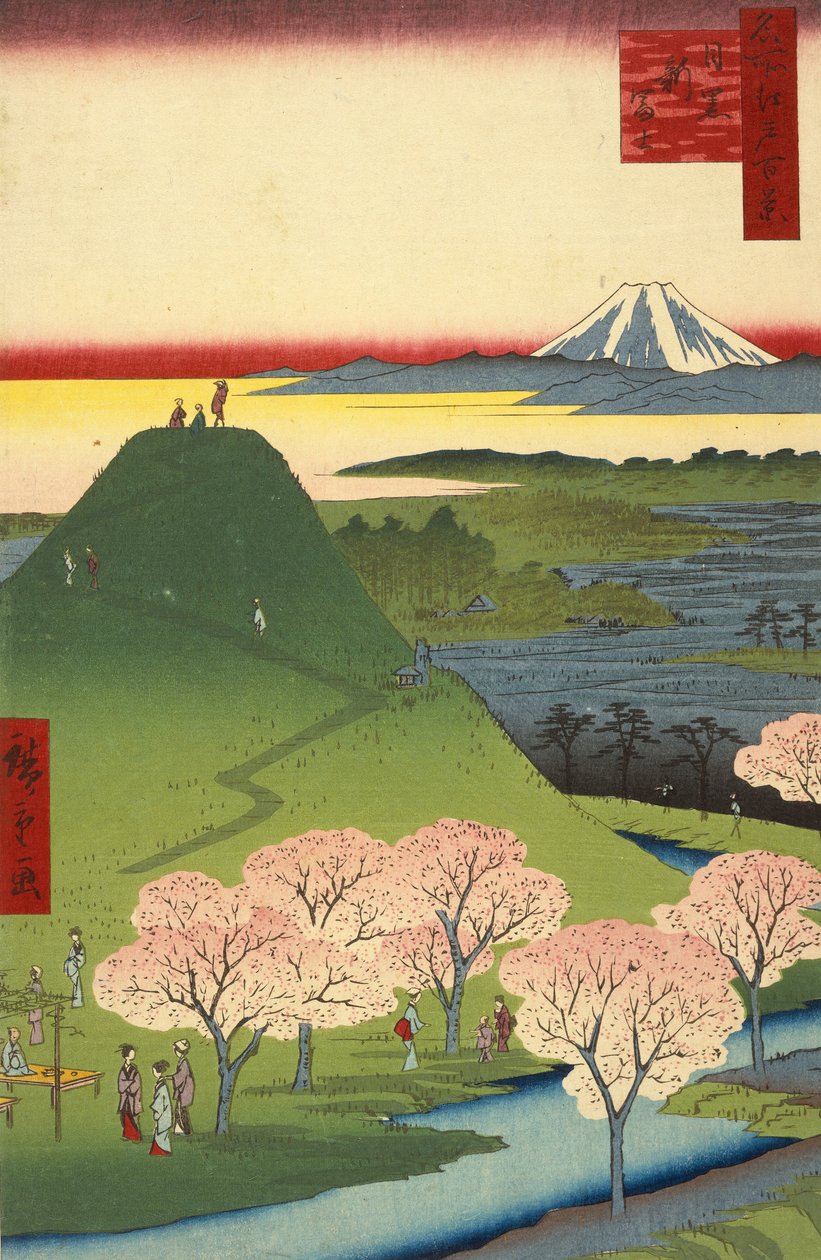 Ne w Fuji, Meguro (Meguro Shin-Fuji), f rom Teserie s Ridge branch d Red Fanet s Vie ws of Edo (Berømt sted Edo Hya. av Utagawa Hiroshige
