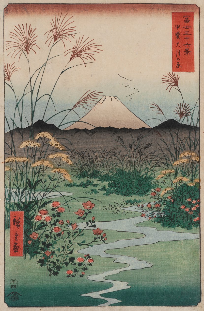 tsuki Plain i Kai Province (Kai tsuki no hara), fra serien Thirty-six Views of Mount Fuji (F ... av Utagawa Hiroshige