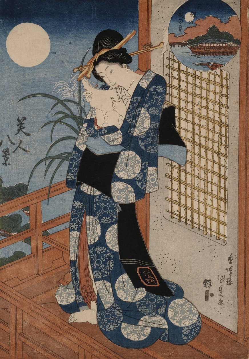 Høstmåne over Miho av Utagawa Kunisada