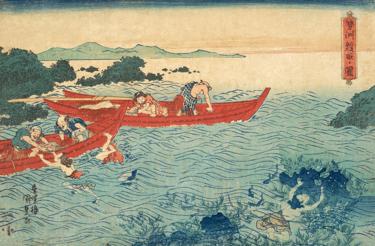 Fiske etter Abalone, pub.1840 av Utagawa Kunisada