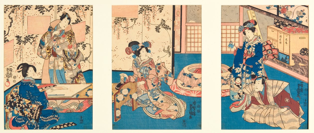 Maling av blekk for å skrive et svarbrev, inspirert fra Inaka Genji, 1851 (treblokk) av Utagawa Kunisada