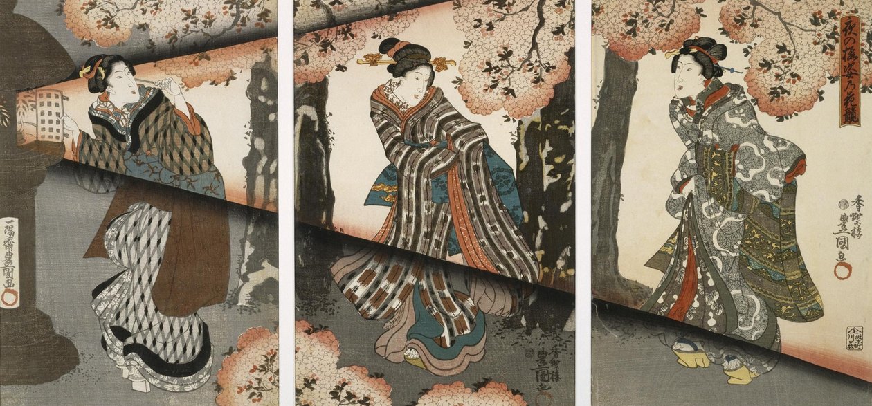 Nattbilde med jenter og lykter av Utagawa Kunisada