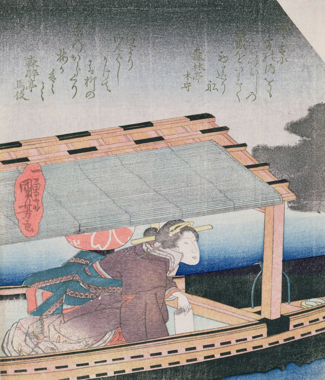 Jente i en båt om natten, ca. 1830 (farget treblokktrykk) av Utagawa Kuniyoshi