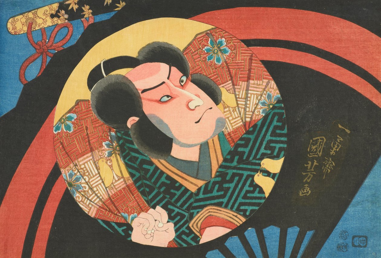 Bilde av en kabuki -skuespiller på en sammenleggbar vifte av Utagawa Kuniyoshi