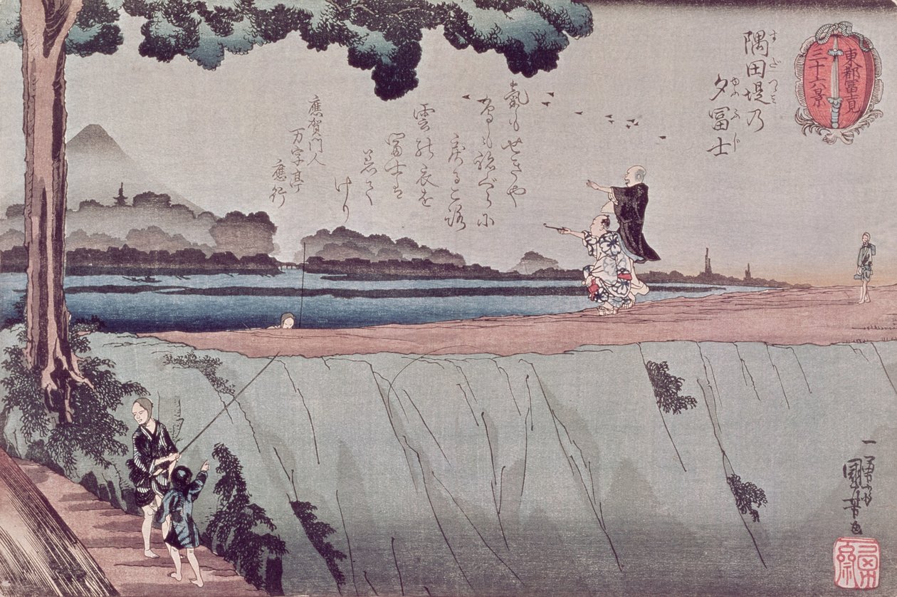 Fuji-fjellet fra Sumida-elven, en av utsiktene fra Edo, ca. 1842 av Utagawa Kuniyoshi