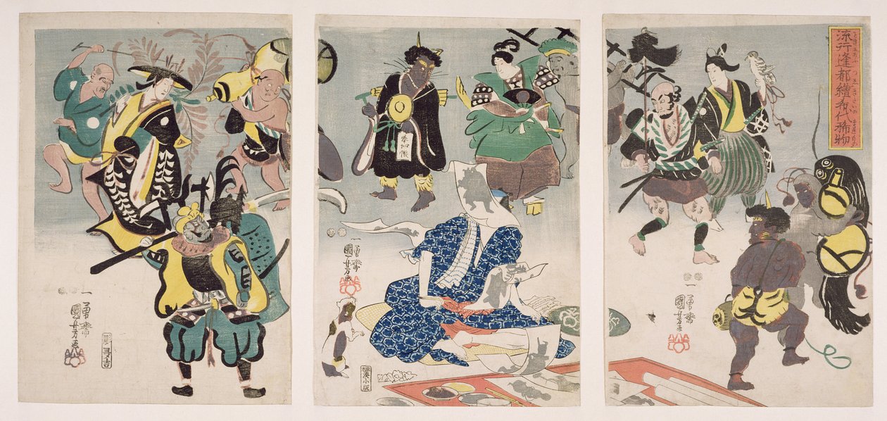 Otsu-e Paintings Coming Alive Triptych, ca. 1847-52 (treblokktrykk) av Utagawa Kuniyoshi
