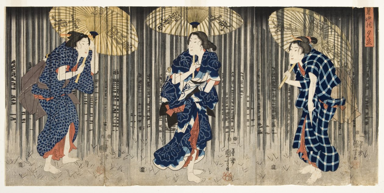 Plutselig dusj om sommeren, ca. 1849-51 (treblokk) av Utagawa Kuniyoshi