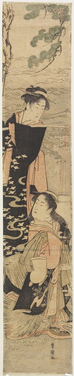 (Scene fra et skuespill basert på historien om Matsukaze og Murasame Sister), sent på 1700- og begynnelsen av 1800-tallet av Utagawa Toyokuni