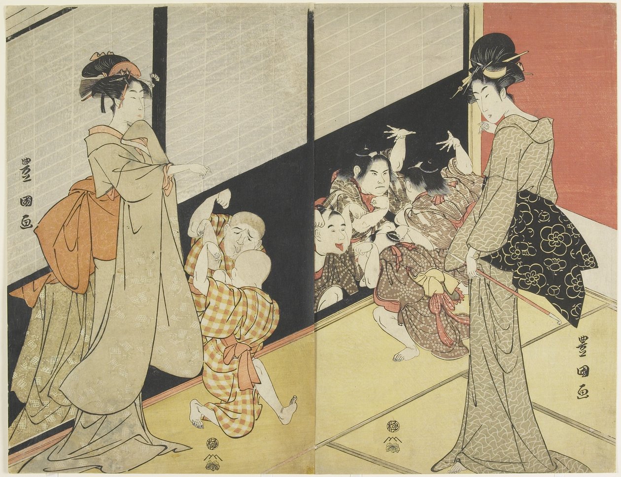 Barn gleder seg over sin refleksjon, 1704-1825 av Utagawa Toyokuni