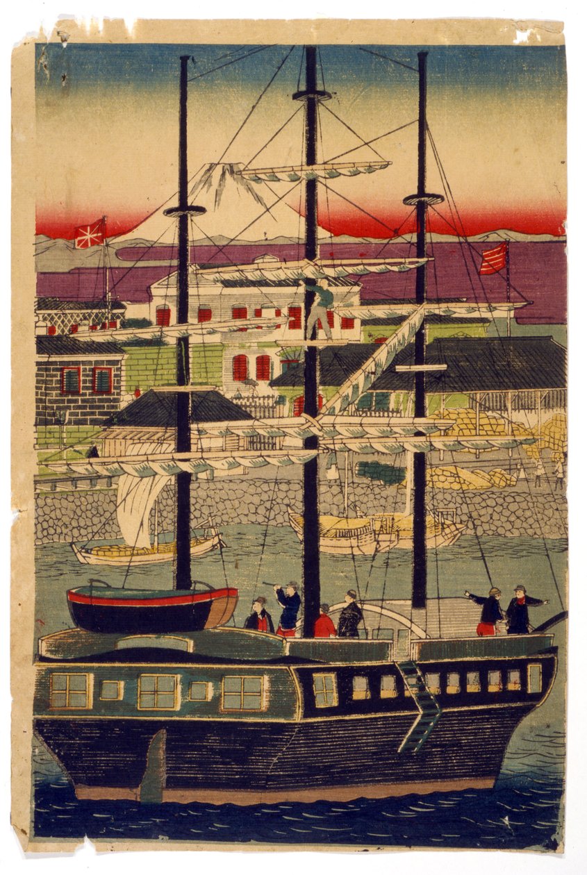 Kyoto havn, Japan av Utagawa (1786 1865) Kunisada
