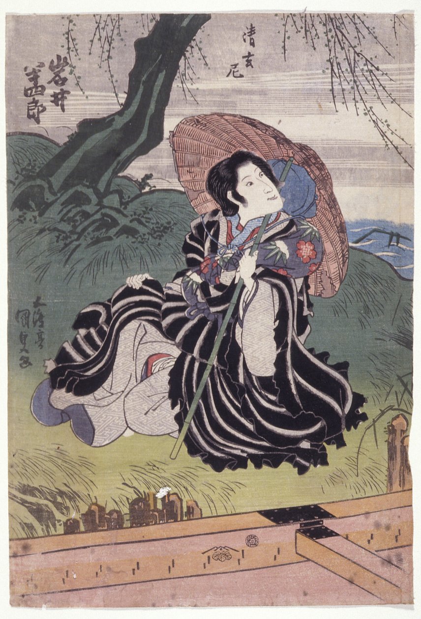 Iwai Hanshir? I rollen som nonnen Seigen (farget treblokktrykk) av Utagawa (1786 1865) Kunisada