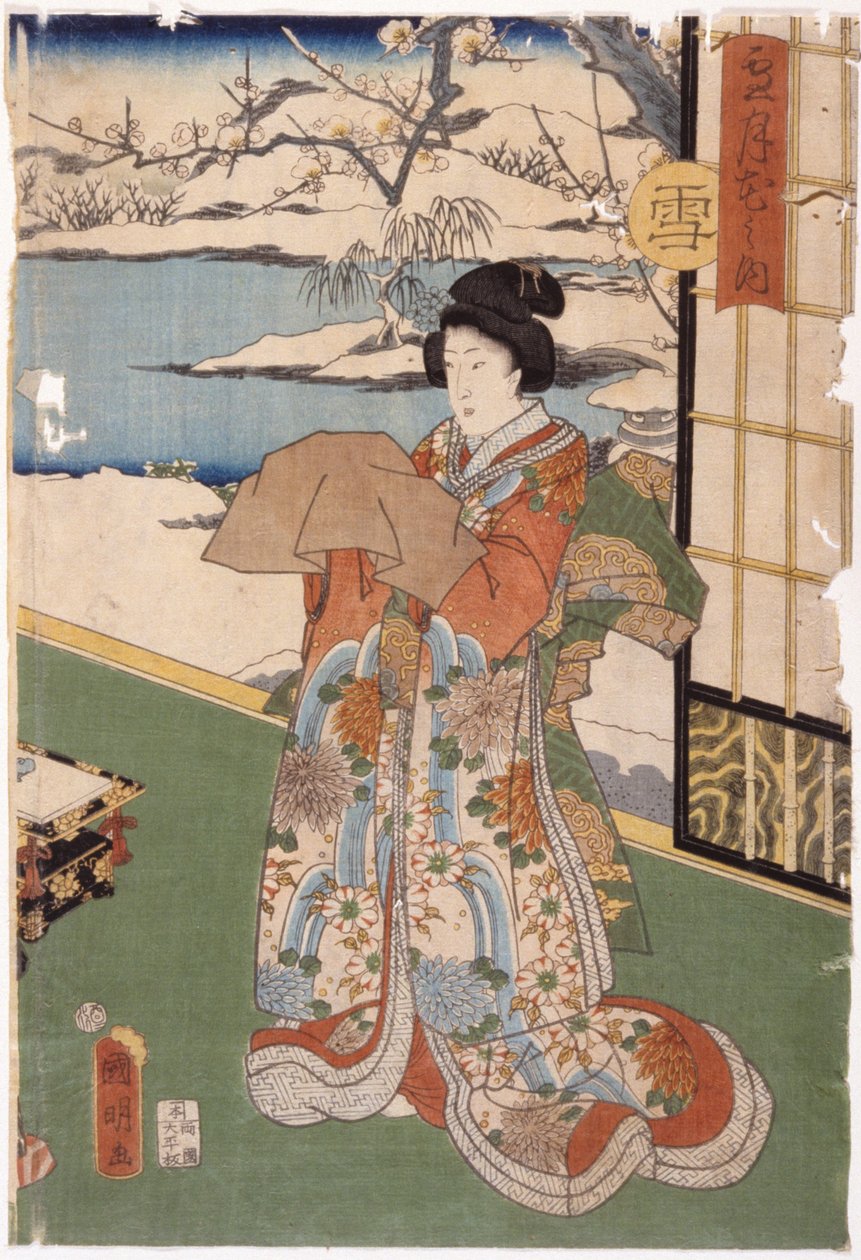 Snø (farget treblokktrykk) av Utagawa (1835 1888) Kuniaki