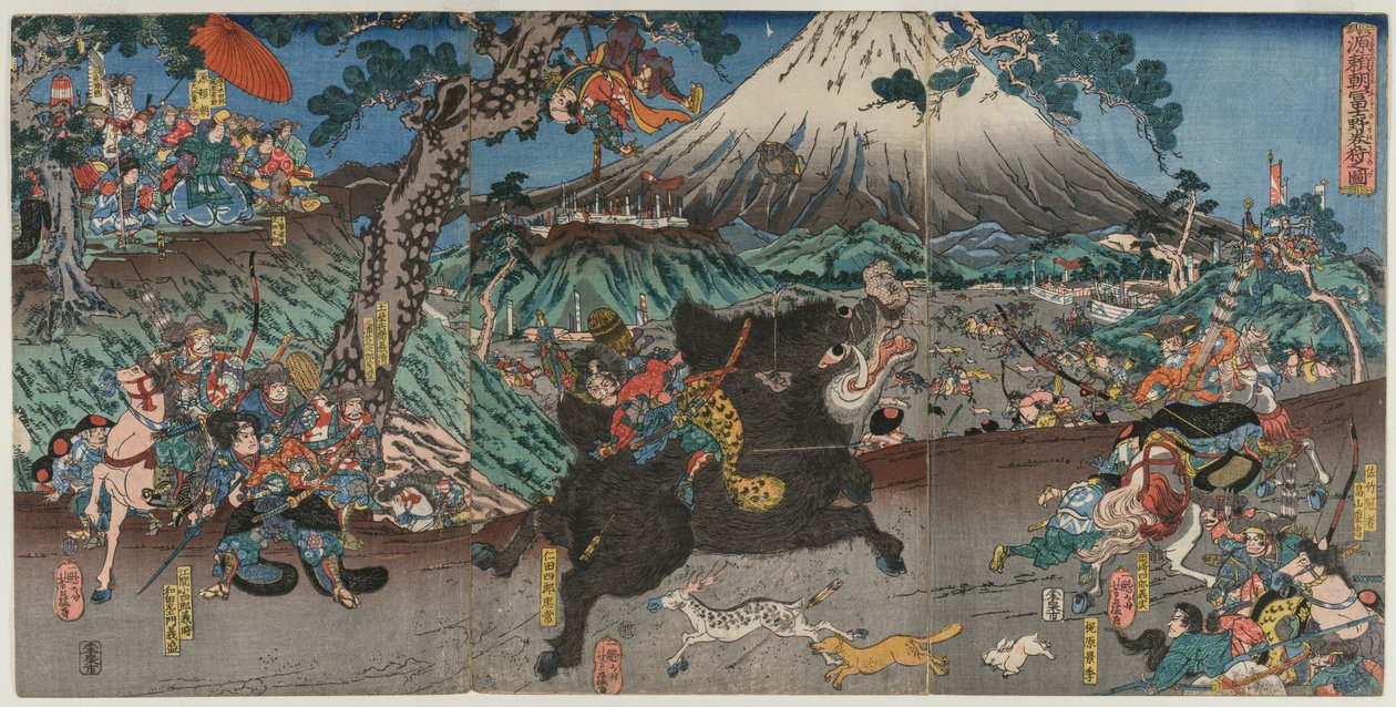 Bilde av Minamoto no Yoritomos jakt på fjellet Fuji, midten av 1840-tallet. av Utagawa