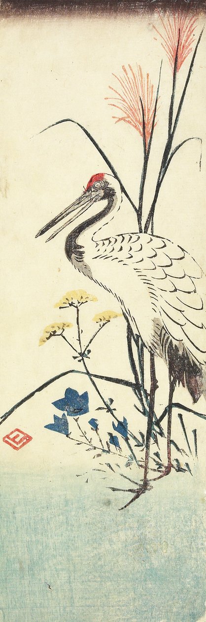 (Pampas Grass, Patrinia, kinesisk klokkeblomst og en trane), 1830-1858 av Utagawa Hiroshige
