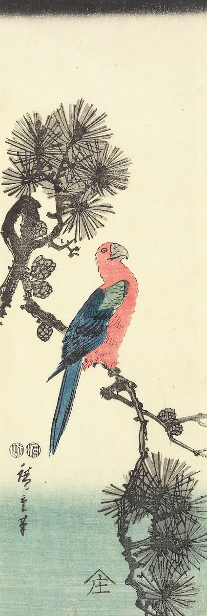 (Papegøye på furutre), 1847-1852 av Utagawa Hiroshige
