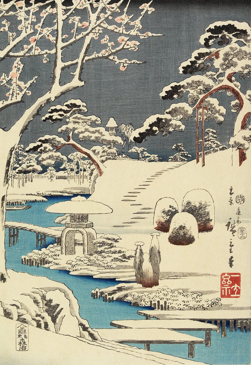 (Snødekket hage), desember 1854 av Utagawa Hiroshige