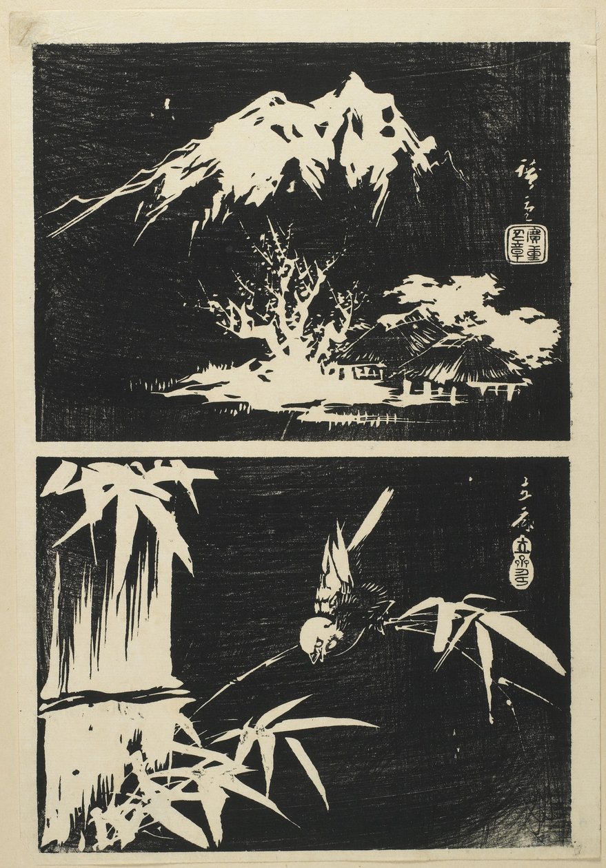 (To bilder av litografi), midten av 1800-tallet av Utagawa Hiroshige