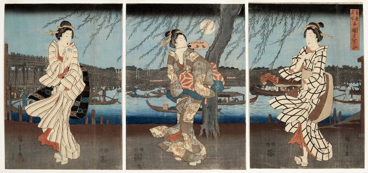 En kjølig sommerkveld på Ryogoku, 1848-51 (treblokk) av Utagawa Hiroshige