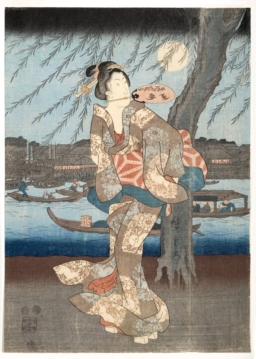 En kjølig sommerkveld på Ryogoku, 1848-51 (treblokk) av Utagawa Hiroshige