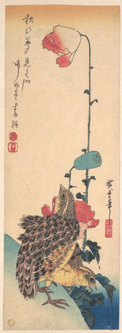 Et par vaktler og valmuer av Utagawa Hiroshige