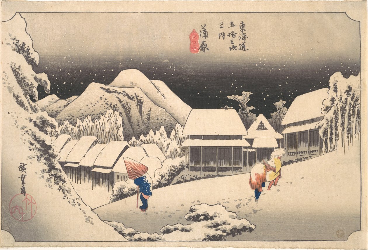 En snørik kveld ved Kanbara stasjon av Utagawa Hiroshige