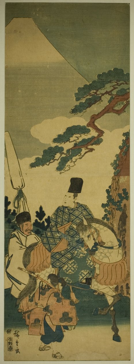 Ariwara no Narihira passerer Fuji-fjellet på sin reise mot øst av Utagawa Hiroshige