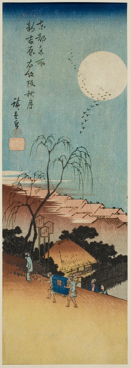 Autumn Moon at New Yoshiwara i Emonzaka (Shin Yoshiwara Emonzaka shugetsu), fra serien "Famous Views of the Eastern Capital (Toto meisho)" av Utagawa Hiroshige