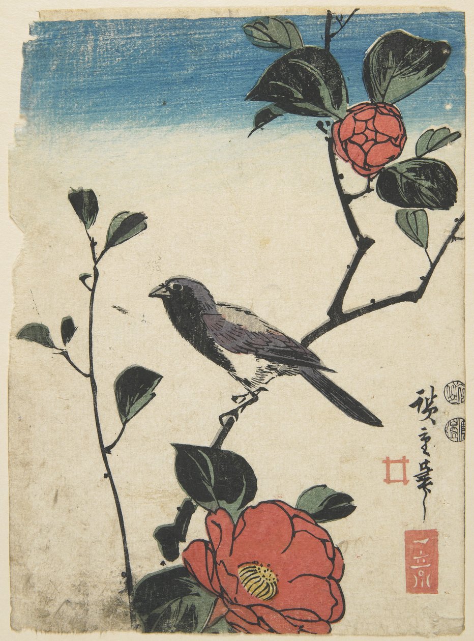 Fugl på kirsebærgren, 1847-1852 av Utagawa Hiroshige