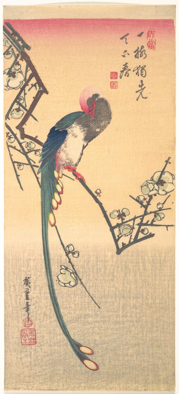 Fugl på en plommegren av Utagawa Hiroshige