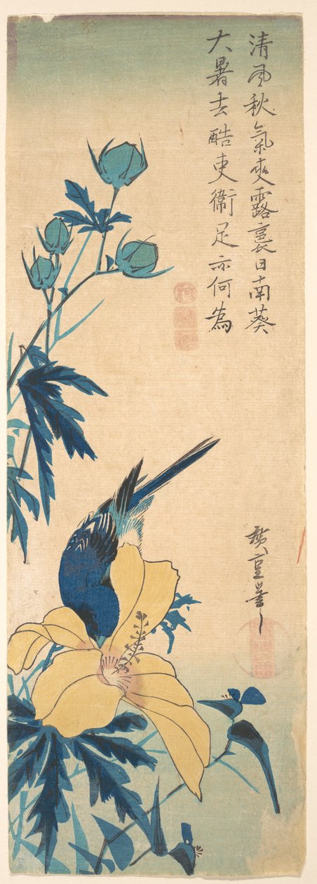 Blå fugl av Utagawa Hiroshige