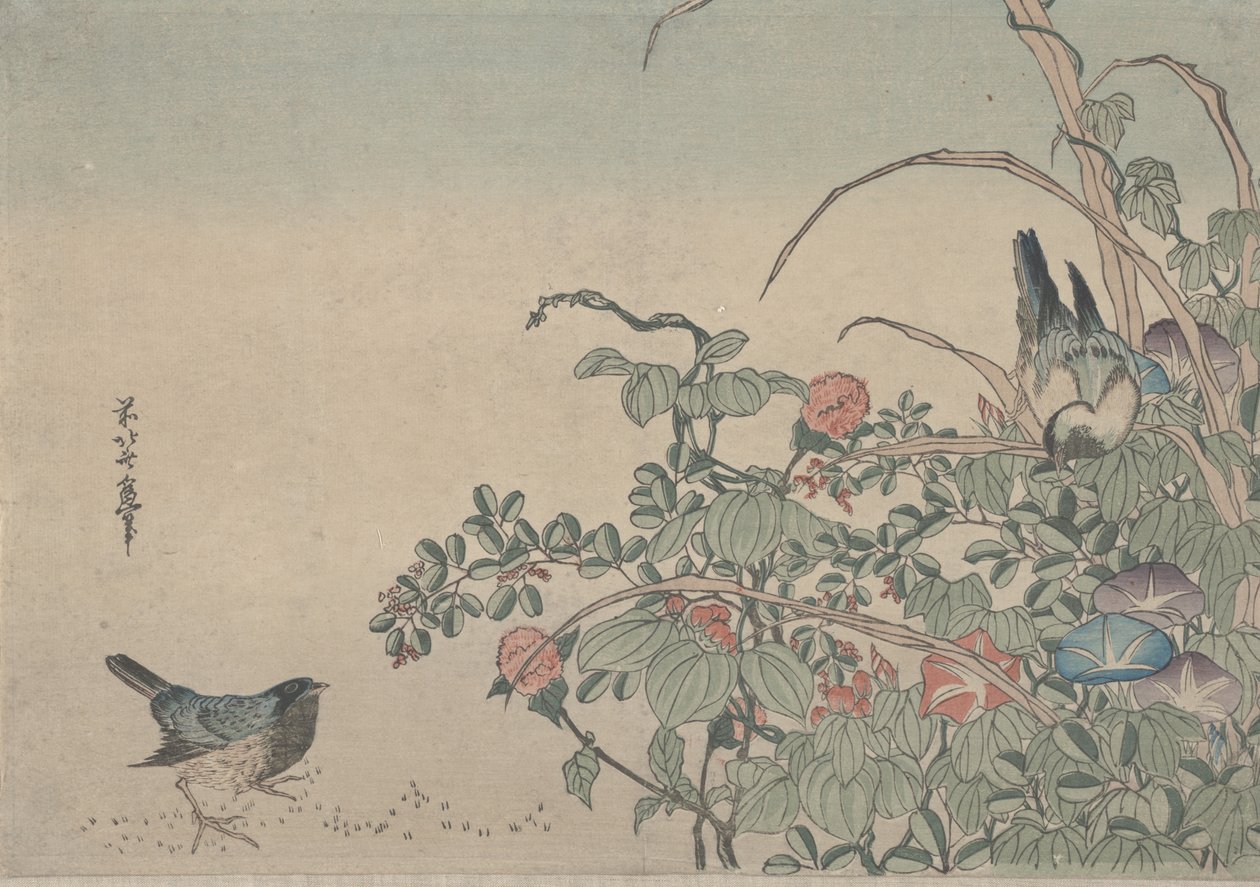 Bluebirds with Morning Glories og Lespedeza, ca. 1833 av Utagawa Hiroshige