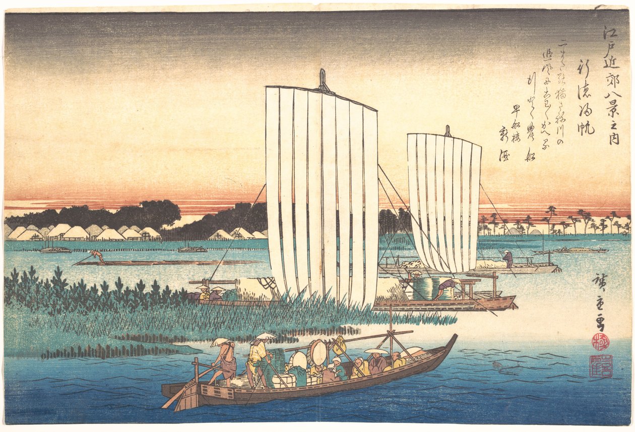 Båter vender tilbake til Gyotoku av Utagawa Hiroshige