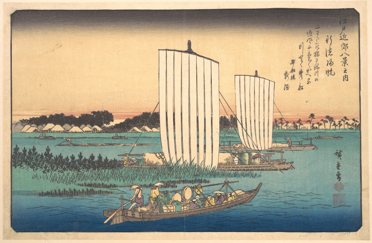 Båter på vei tilbake til Gyotoku av Utagawa Hiroshige