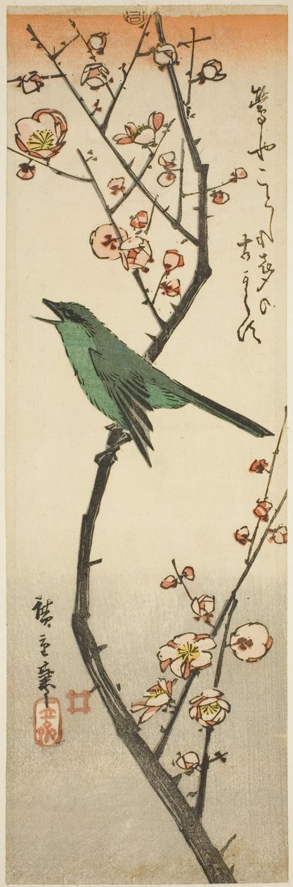 Busksanger og plomme av Utagawa Hiroshige