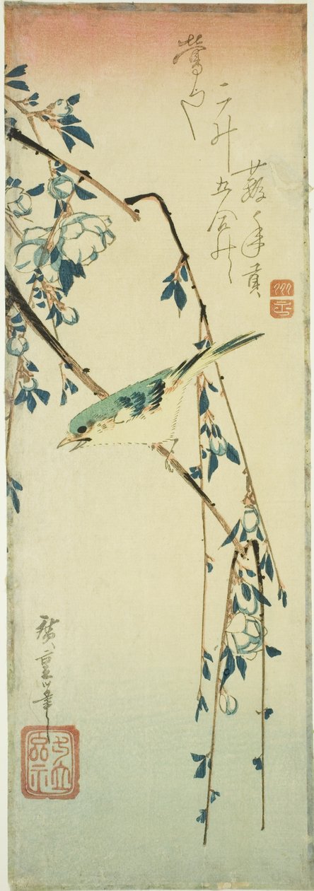 Busksanger på plommegren av Utagawa Hiroshige