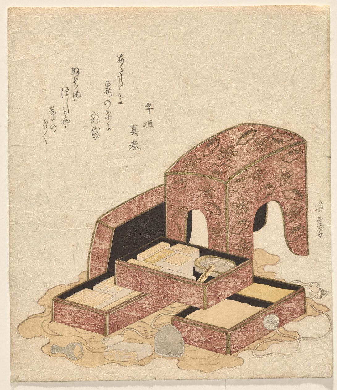 Kalligrafisett med brett med forskjellige segl av Utagawa Hiroshige