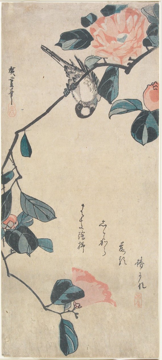 Kamelia og dompap av Utagawa Hiroshige