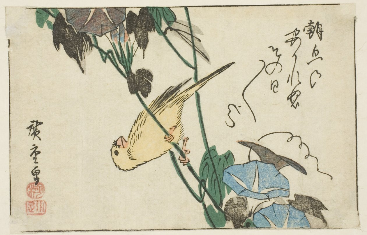 Kanarifugl og morgenfruer av Utagawa Hiroshige