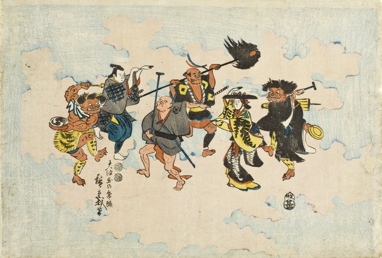 Figurer fra Ōtsu-e-folkemalerier som danser Bon-odori av Utagawa Hiroshige