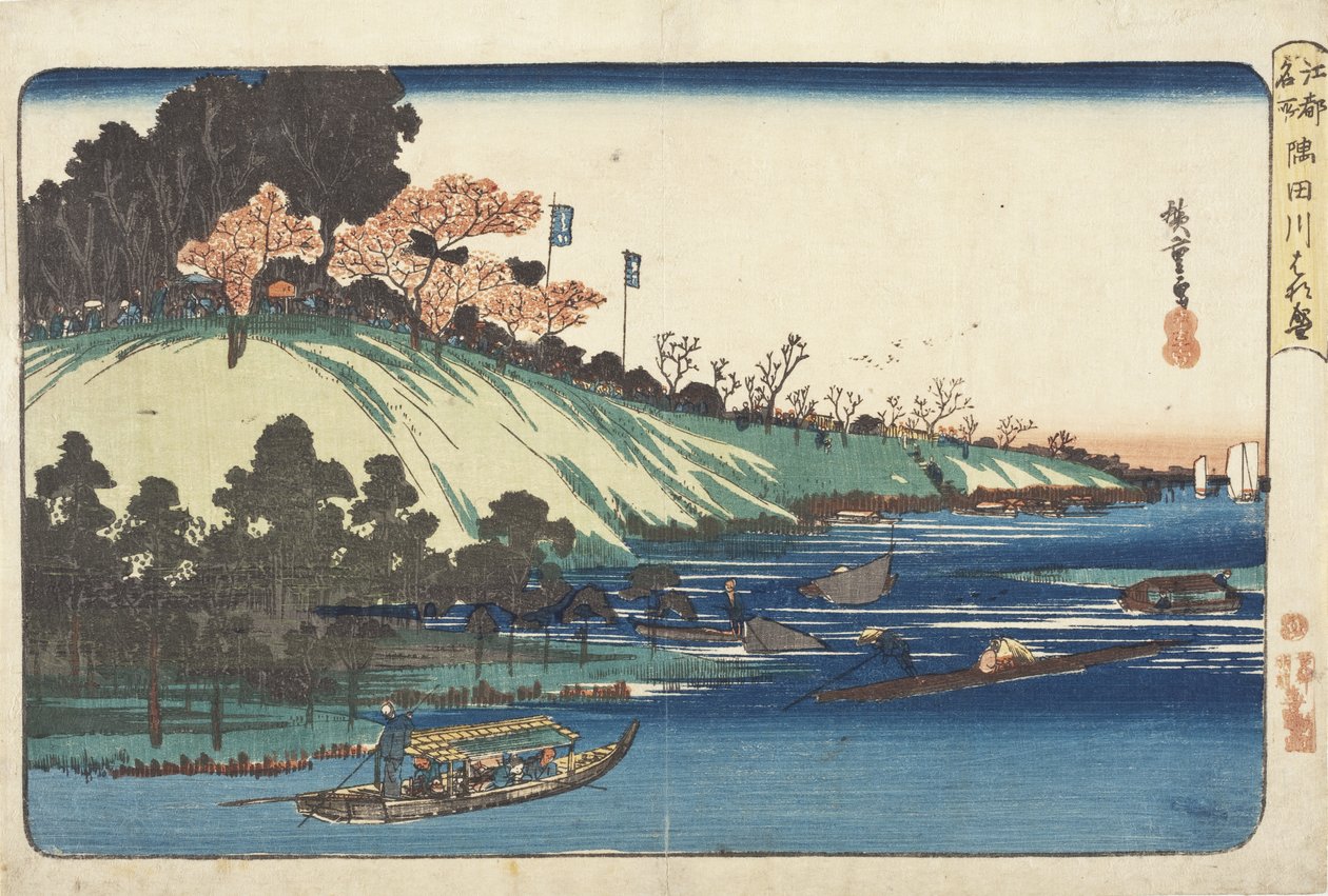 Kirsebærblomster i full blomst langs Sumida-elven av Utagawa Hiroshige