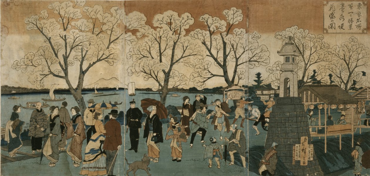 Chery b ぉ sso MS-medlem Full b ぉ m Aong g Sumida River. Illustrasjon av Makimizu-innpakningsblomstring av Utagawa Hiroshige