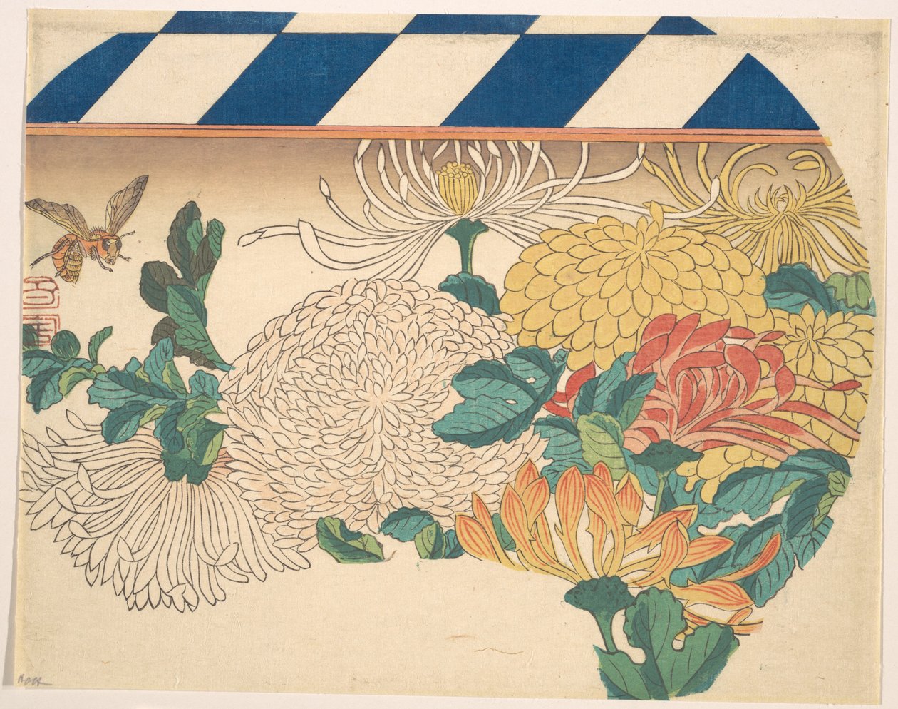 Krysantemum i vifteformet mønster av Utagawa Hiroshige