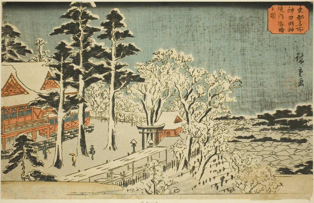 Klart vær etter snøfall ved distriktene til Kanda Myojin-helligdommen (Kanda Myojin keidai yukibare no zu), fra serien "Famous Places in the Eastern Capital (Toto meisho)" av Utagawa Hiroshige