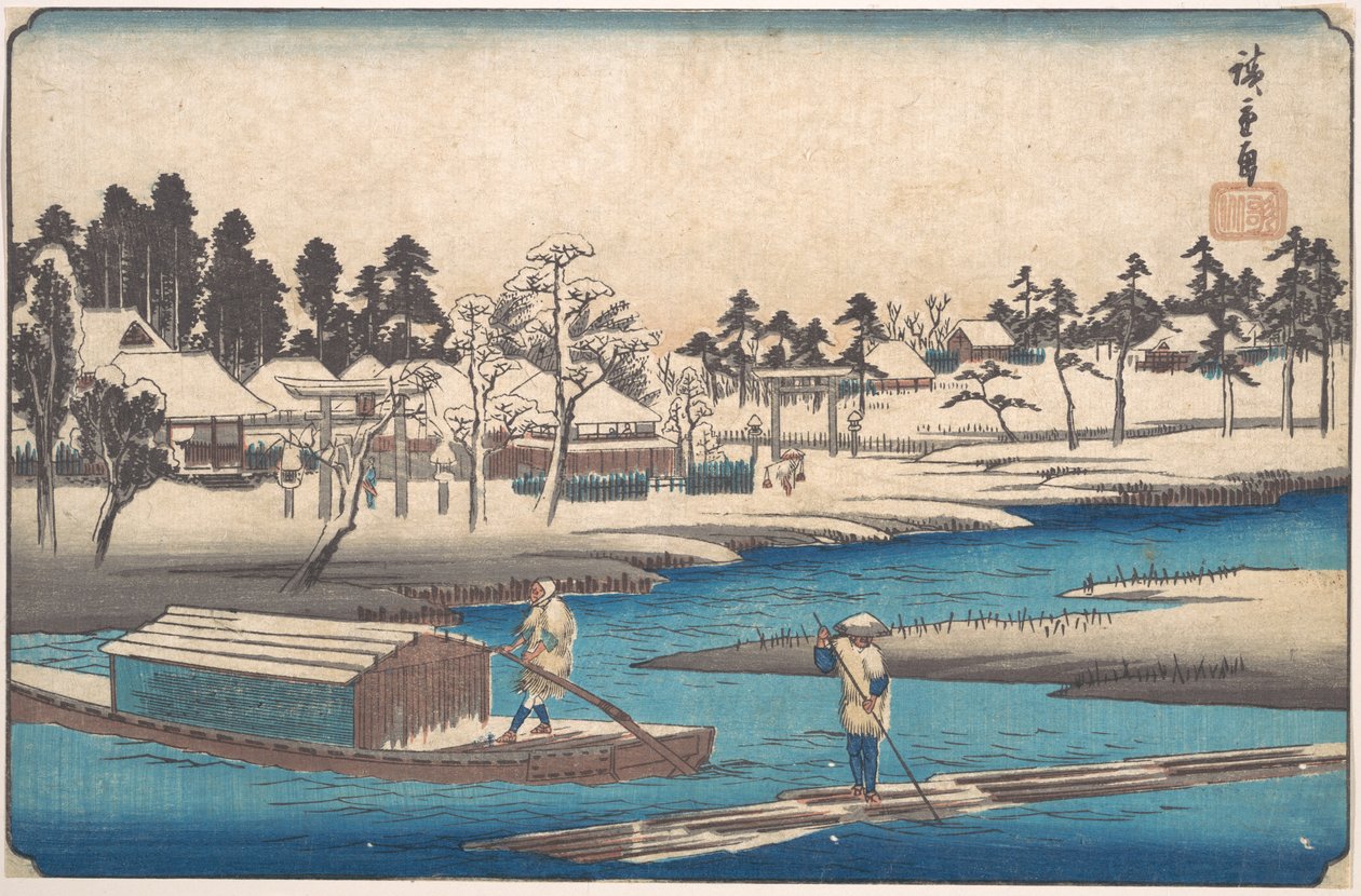 Oppklarning etter snø i Massaki av Utagawa Hiroshige