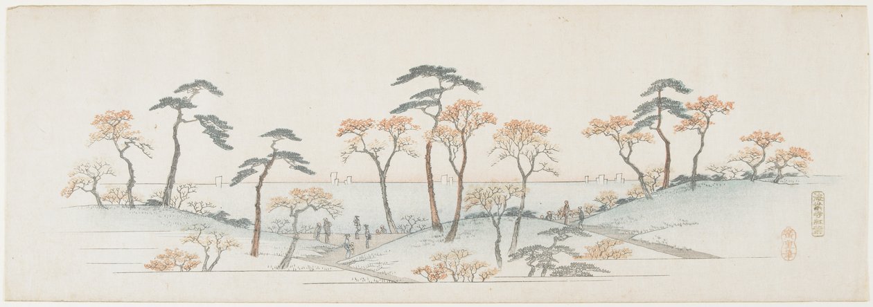 Fargede blader ved Kaianji-tempelet, 1837-1844 av Utagawa Hiroshige